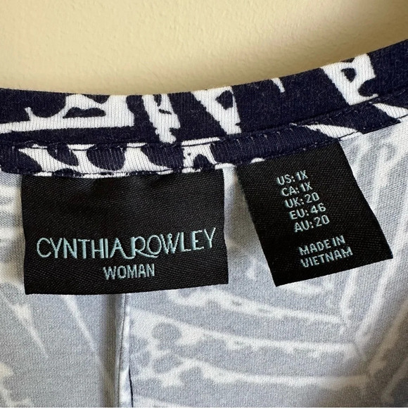 Cynthia Rowley Plus 1X Blue Palm Tree Print Short Sleeve Dress Modal Knit V Neck - Picture 3 of 4